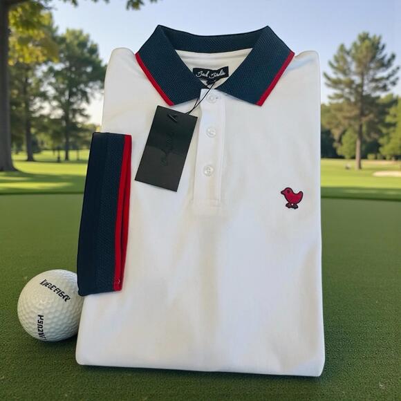 Other - $84 Bad Birdie Pique Golf Polo Shirt Mens M White Navy Red Shirt Short Sleeve